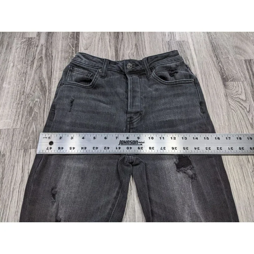 (3/$35) Forever 21 Size 26 Grey Black Straight Leg Button Fly Distressed Jeans‎